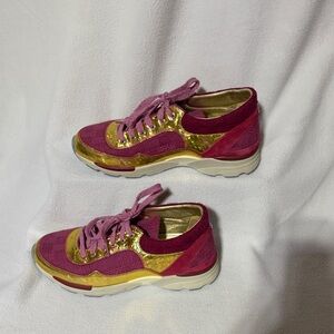 CHANEL Pink and Gold Sneakers